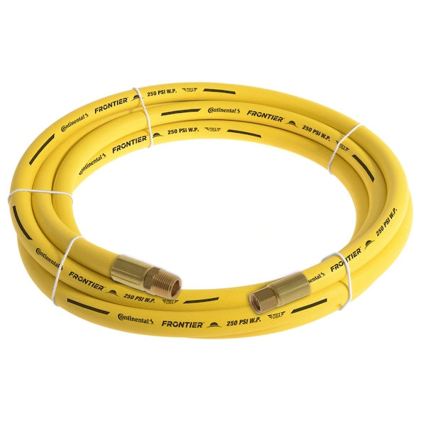 3/8" x 15' Yellow EPDM Rubber Air Hose, 250 PSI, 1/4" MNPT x FNPSM
